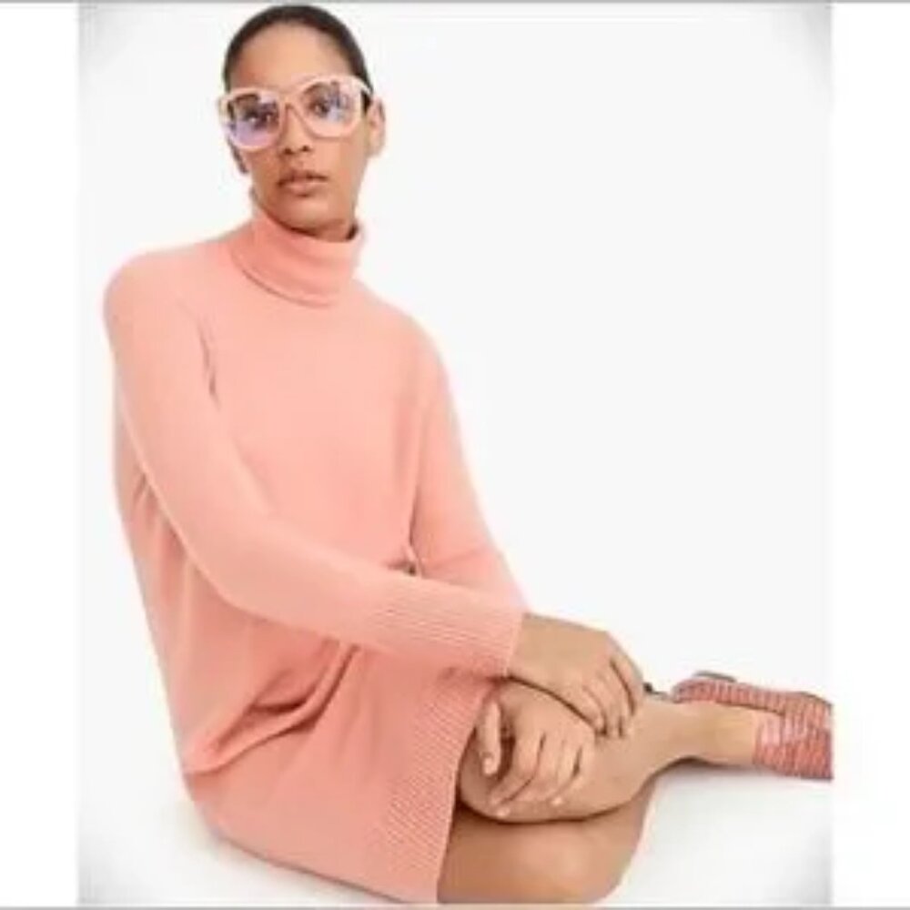 J.CREW Seashell Coral Pink Soft Knit Turtleneck Sweater Dress M